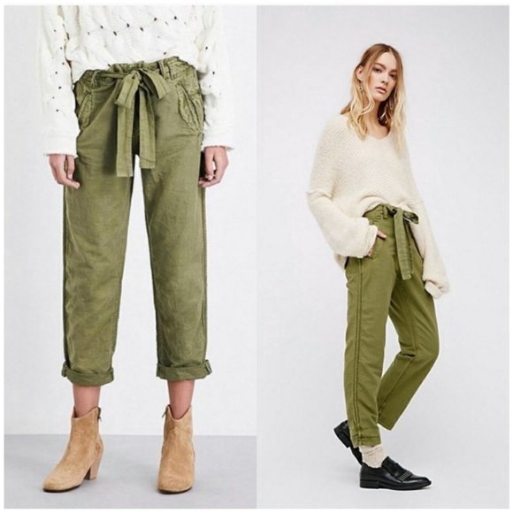 Free People Pants - NEW Free People Universal Utility Green Linen Blend Pants Tie Waist Size 6